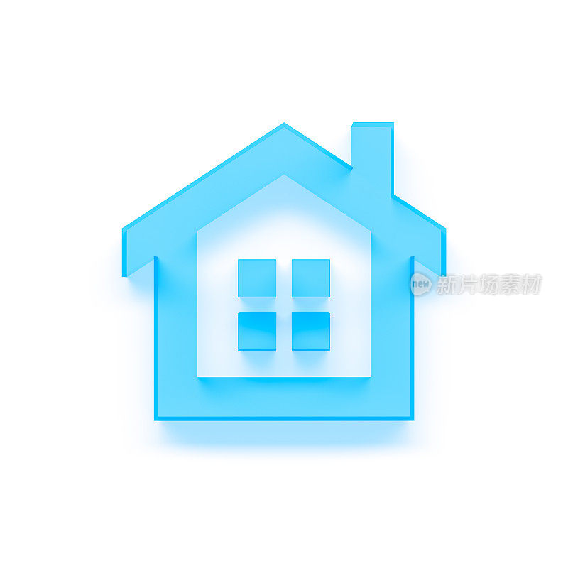 简单的蓝色房子-图标- 3d渲染